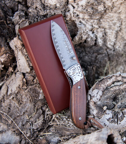 Damascus Rosewood Folder Knife