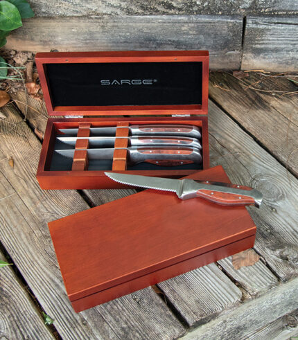 Steak knife set open and showing knives