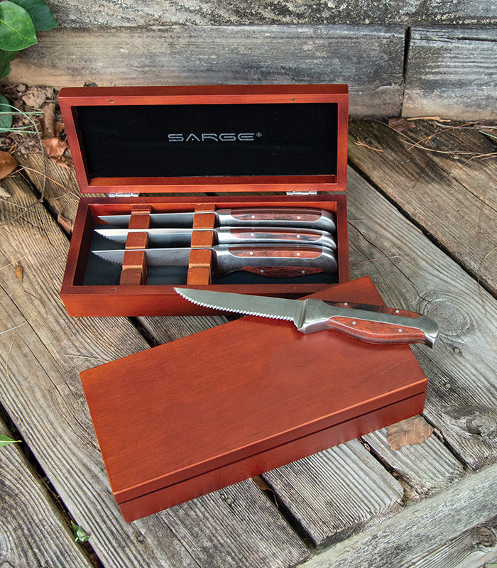 Steak knife set open and showing knives