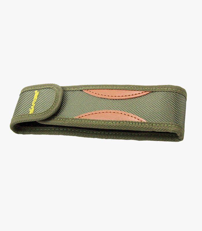 SK-131-Fishing-Fillet-Knife-Sheath Pakkawood folding fillet knife fits in a tackle box when folded and has a pouch