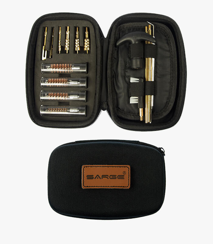 Caliber pistol cleaning kit has all the tools you need for gun cleaning. Case is custom engravable