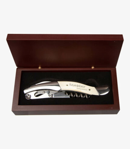 White bone steward wine in its box tool is double hinged and can be logoed