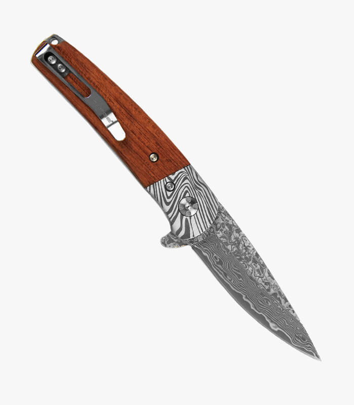 SK-714-Damascus-Rosewood-Folder-knife-back Back of Rosewood Damascus folder