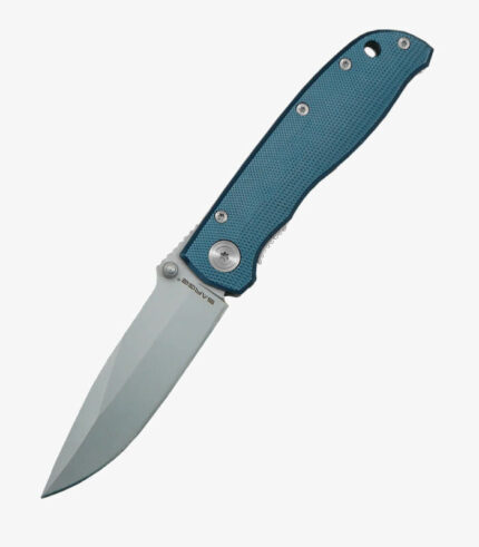 Blue everyday carry diamond pattern knife can be logoed.
