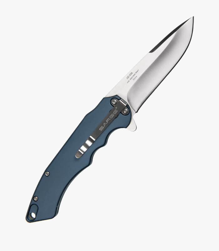 SK-824-Anodized-Aluminum-Folder-Knife-back Back of Anodized Aluminum Folder Knife with pocket clip