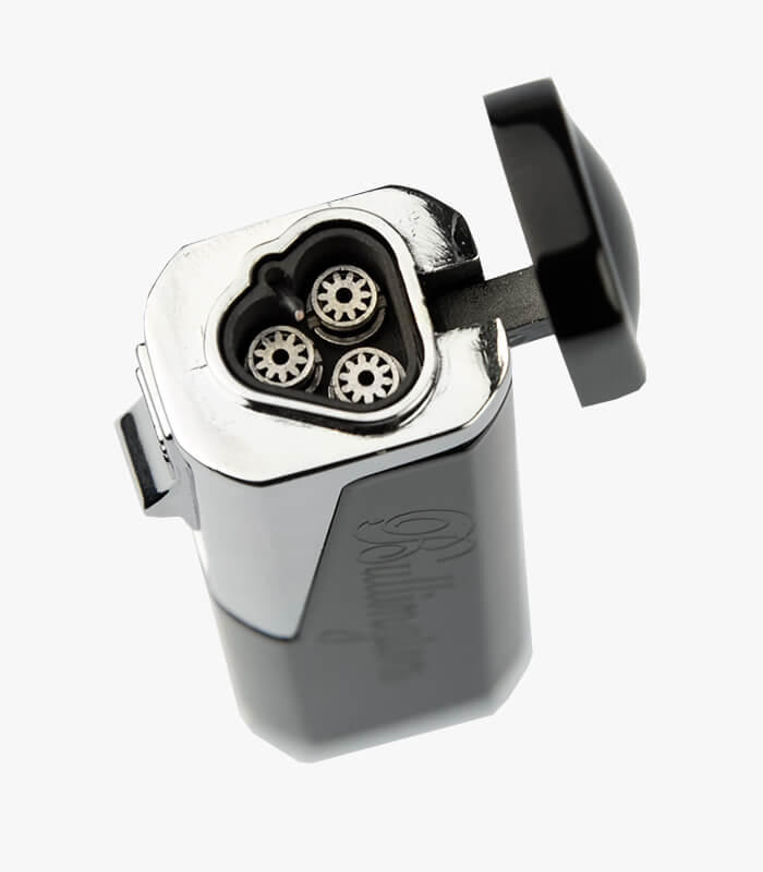 SK-TL-butane-cigar-lighter-triple-jet-flame Butane Cigar Lighter with cap up and 3 burners