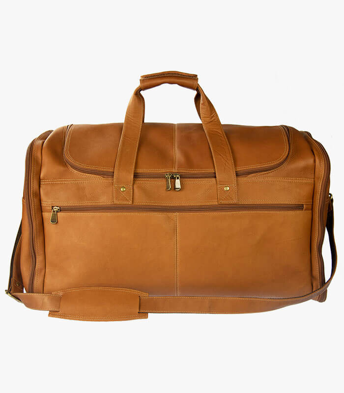 SLC-202-Medium-Duffle-Front medium leather duffle bag with shoulder strap