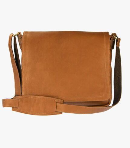 Leather messenger bag with shoulder strap