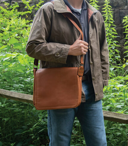 Leather messenger bag with shoulder strap