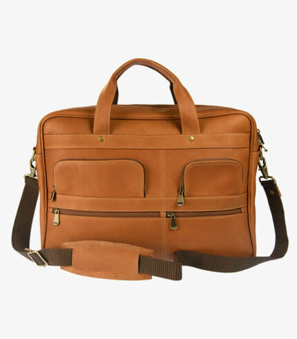 Leather briefcase with shoulder strap