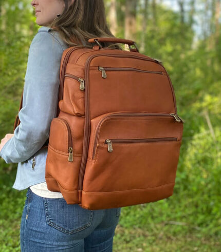 Sarge Leather Company's Alma leather backpack fits a 17" laptop
