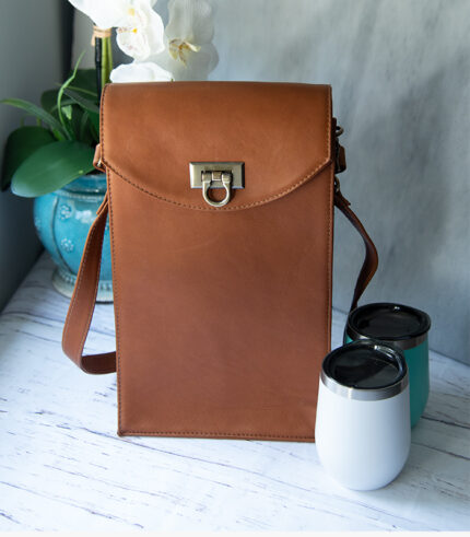 A 2 bottle Leather wine tote is perfect for bringing gifts to a party or picnic