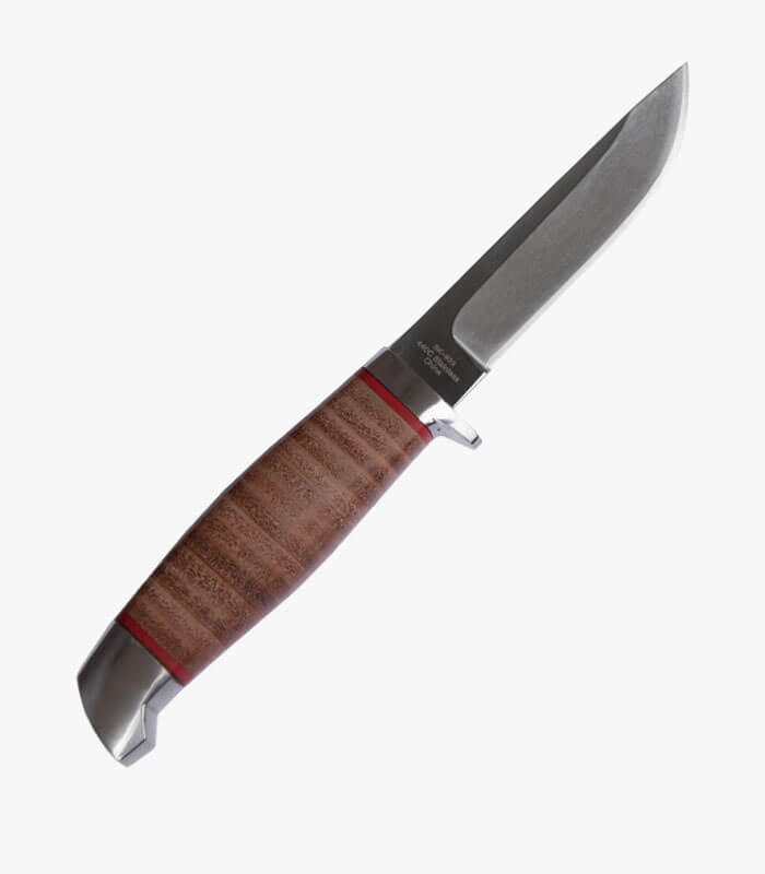 SK-923-Tom-Kreiger-Retro-Back Back of stacked leather fixed blade